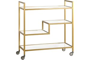 Henn&Hart 33" Wide Rectangular Bar Cart with Glass Shelves in Brass, Bar Carts for the Home