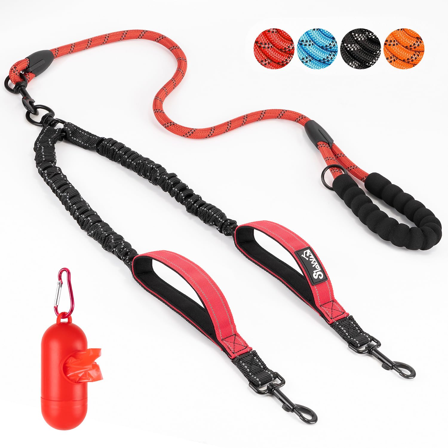 Eyein Double Dog Lead No Tangle - 360° Swivel Heavy Duty Reflective Leash with Two Padded Handles Dual Dog Splitter, Comfortable Shock Absorbing Walking Training for 2 Small Medium Dogs (3-16kg)