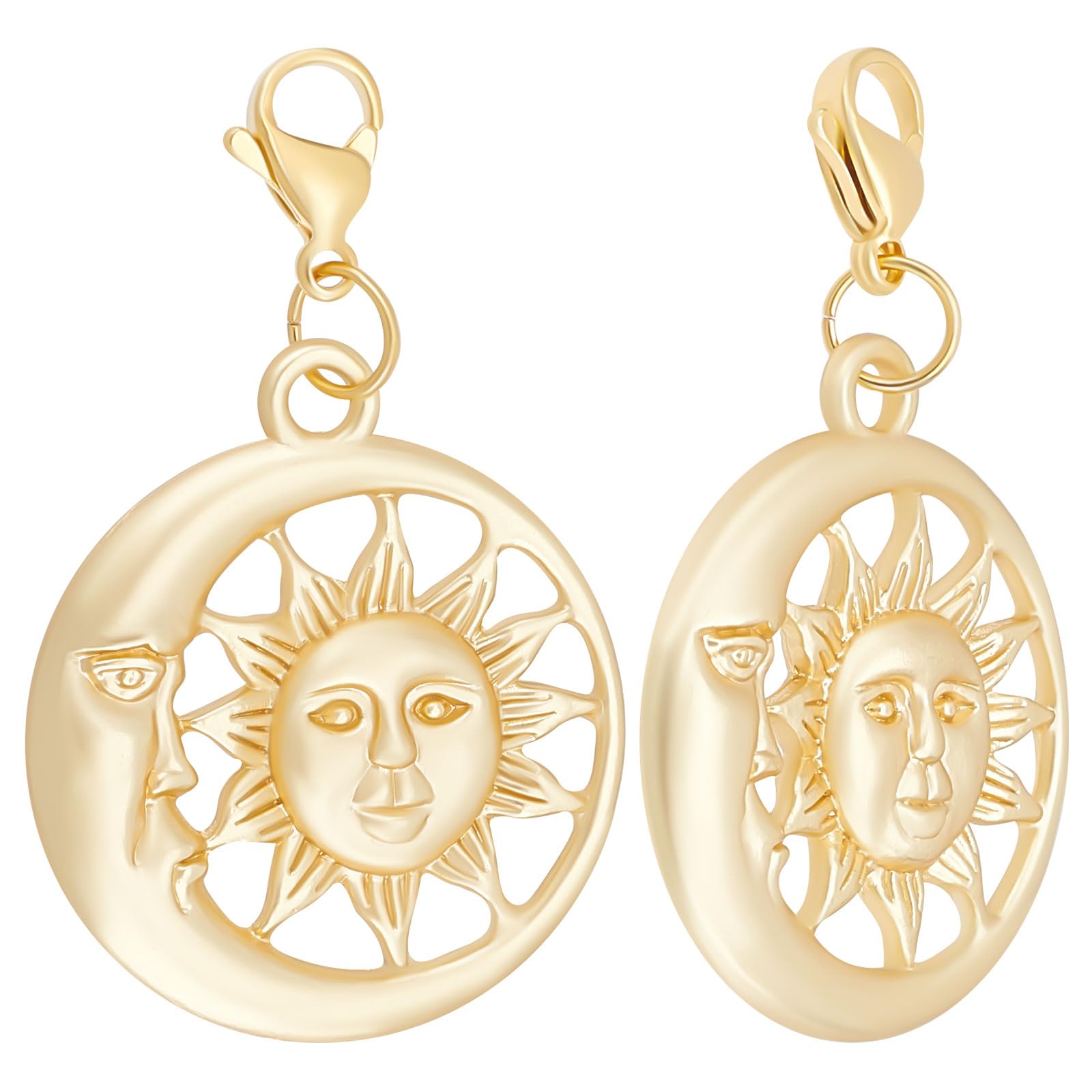 Beebeecraft 1 Box 15Pcs Sun & Moon Pendant Charms 18K Gold Plated Flat Round Pendant Decorates with Lobster Claw Clasps for Jewellery Making