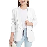 EXARUS Girls Blazer Jacket Teen Suit Long Sleeve Shawl Collar Formal Blazers Open Front Inner Pocket for Kids 6-12 Year