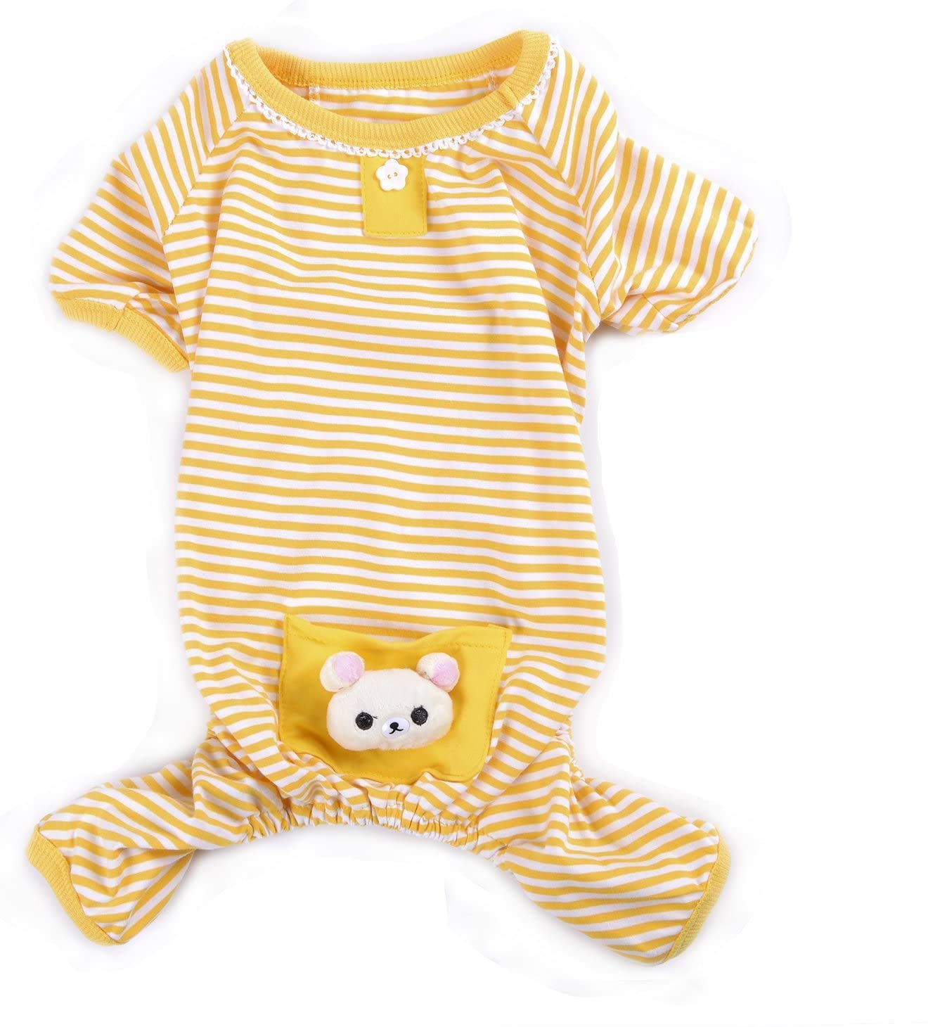 Pet Dog Pajamas Soft Cotton Shirt Jumpsuit Cute Overall Doggy Cat Strip Clothes Apparel for Play Sleep