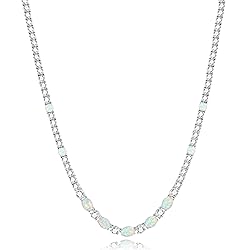 FANCIME Sterling Silver Opal Tennis Necklace