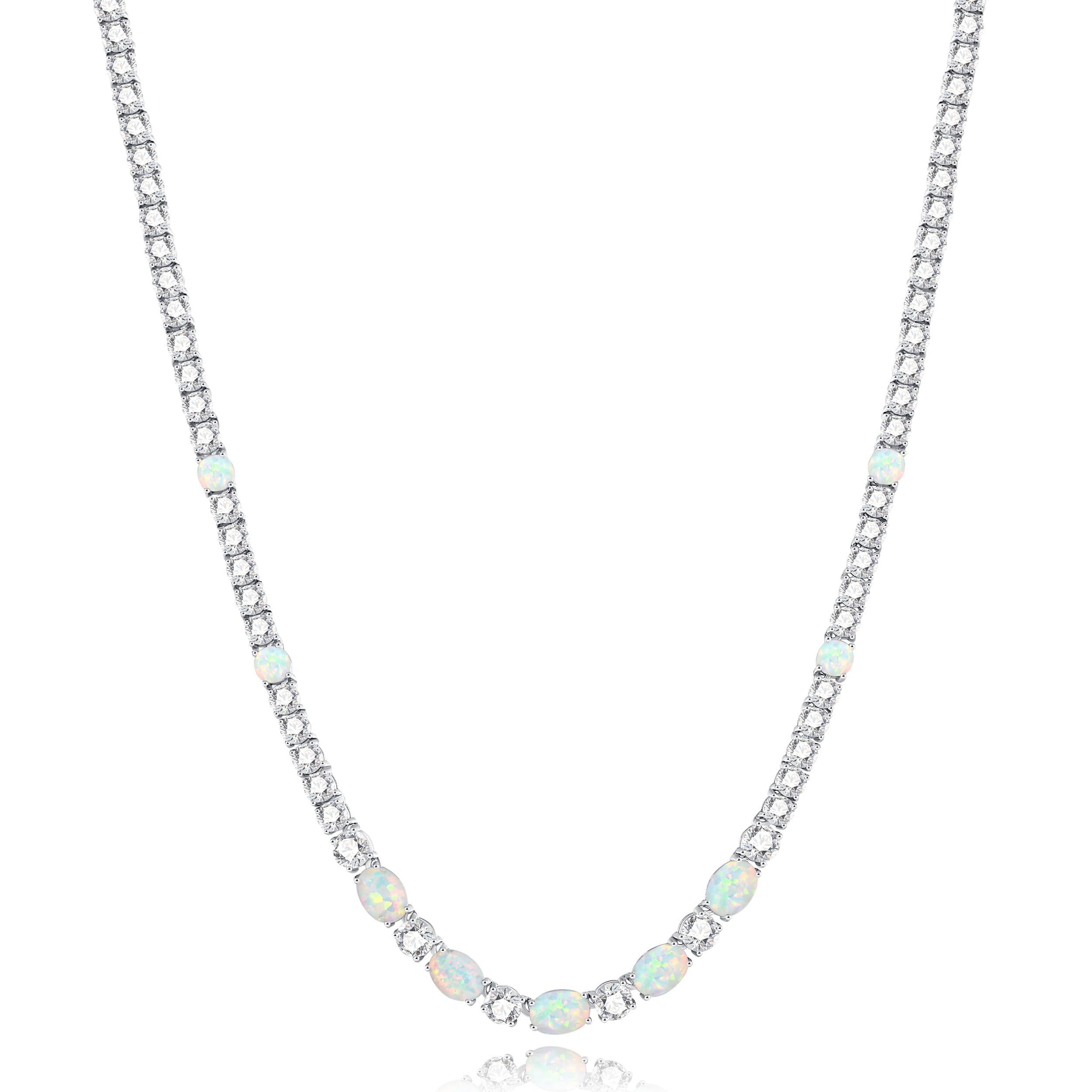 FANCIME Sterling Silver Opal Tennis Necklace