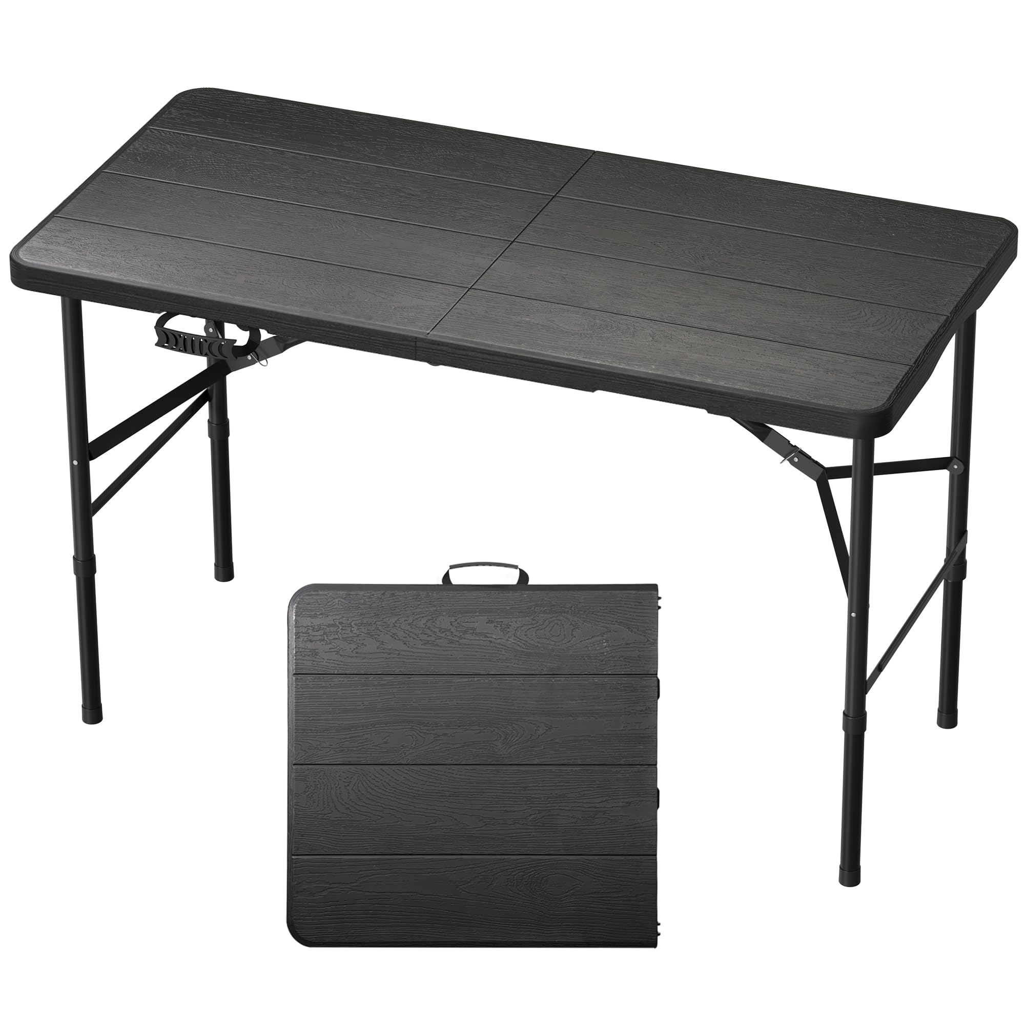 Photo 1 of ***It is used, it is missing a part and it is not known if it works 100%.***RootRise 8Ft Folding Table Adjustable Height Portable Folding Tables Heavy Duty 400 lbs Capacity, Wood Grain Tabletop for Working Meeting Parties, Picnic, Camping, Weddings, Garde