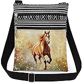 XiaoGalaee Galloping Horse Meadow Print Crossbody Bag Adjustable Unisex Shoulder Bag with Zipper Horse Lovers Gift for Outdoor Messenger Bags Nature Lover Birthday Celebrations