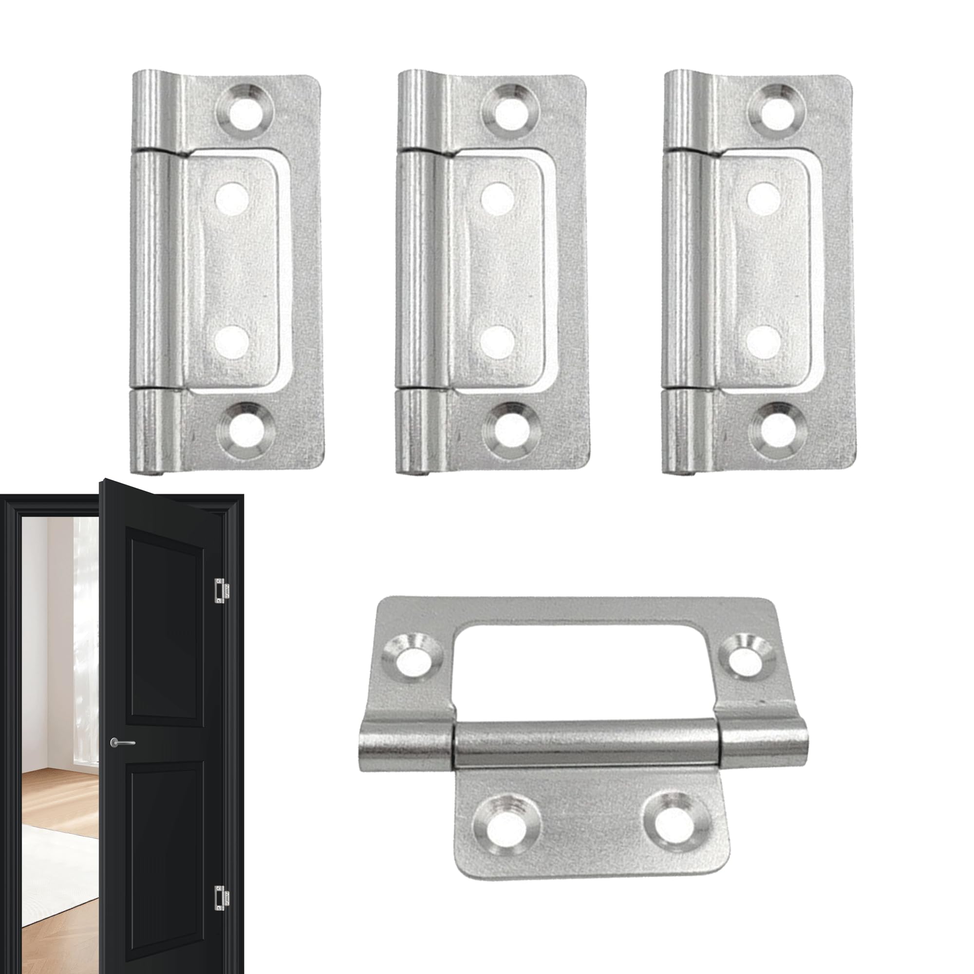 4Pcs Door Hinges Rustproof Flush Hinge Removable 3 Inch Door Hinges Without Sharp Edges and Corners for Internal External Doors Cupboards Cabinets Doors Windows Cabinets Tool Boxes