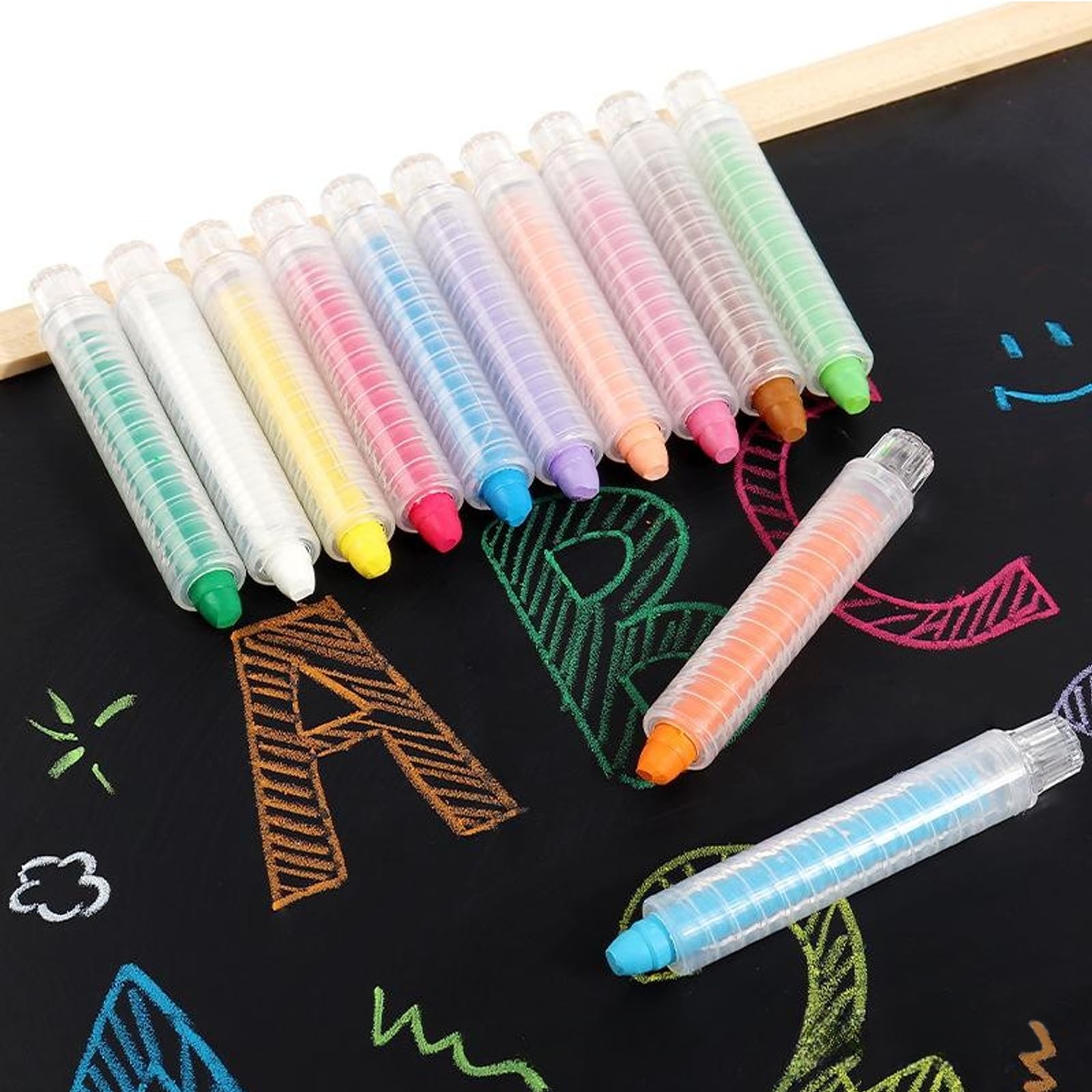 Lubgitsr 12pcs Dustless Chalk for Students, Colored Sidewalk Chalk with Holder, Color twistable Chalks Washable Chalkboard Chalks For Teachers School Office