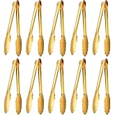Worldity 10 Pack Gold Serving Tongs, Non-Slip & Easy Grip Golden Kitchen Utensils, Stainless Steel Gold Serving Tongs for Buf