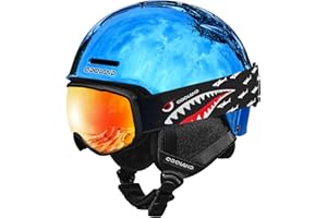 Odoland Kids Ski Helmet, Snow Helmet with Ski Goggles Set for Boys and Girls, Shockproof, Windproof, Safety Snowboard Sports Helmets and Protective Goggles for Children Age 6-14