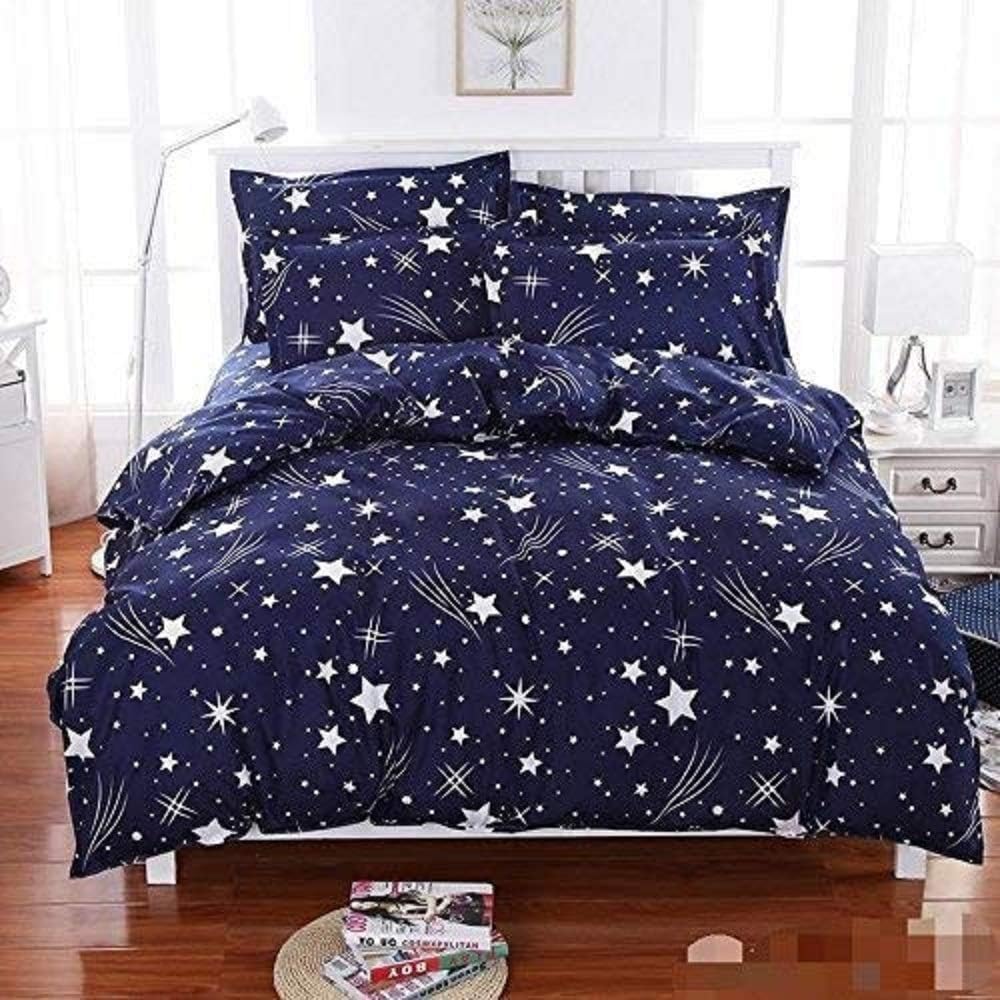 AILES 3D Cotton Single Piece Double Bedsheet with 2 Pillow Covers_Blue_223X223CM
