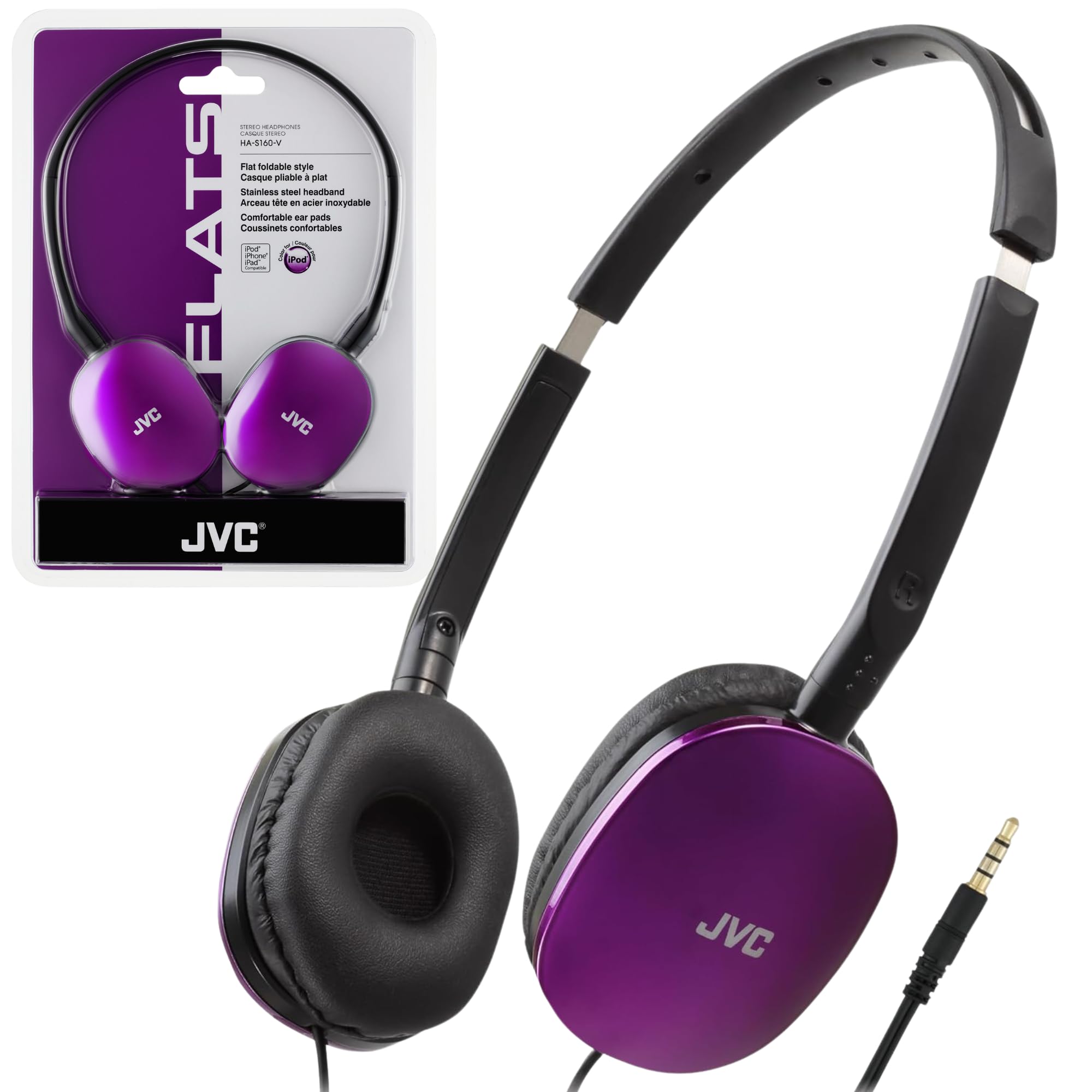 Photo 1 of JVC Flats On-Ear Wired Headphones - Flat Foldable Design - 30mm Driver for Powerful Sound - Soft Ear-Pads for Comfort – Steel Headband - Lightweight & Portable - PC/Laptop/Gaming - 3.5mm Slim Plug
