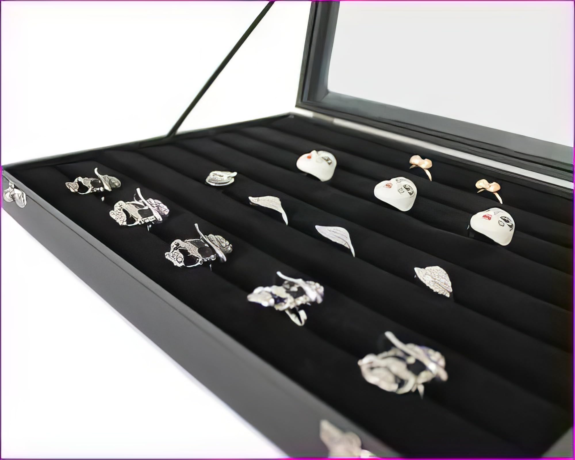 Jewellery Box Jewellery Display Case for Rings with Glass Lid Black