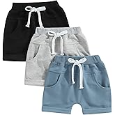 BHMAWSRT Infant Baby Boy Summer Shorts 3-Pack Toddler Shorts Boys Solid Color Newborn Soft Sweat Shorts with Drawstring