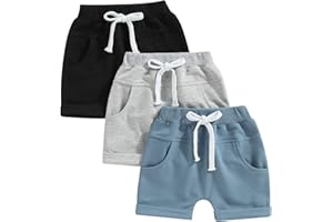 Yoawdats Baby Boys' 3-Pack Pull-on Jogger Shorts Knit Shorts Classic Fit Elastic Waist Toddler Shorts Kids Multipacks Pants