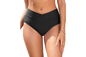 Women V Cut Full Coverage Bikini Bottom - High Waist Swim Bathing Suit Bottoms Cross V Front Swimsuit