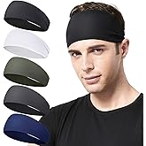 Acozycoo Mens Running Headband,5Pack,Mens Sweatband Sports Headband for Running,Cycling,Basketball,Yoga,Fitness Workout Stretchy Unisex Hairband