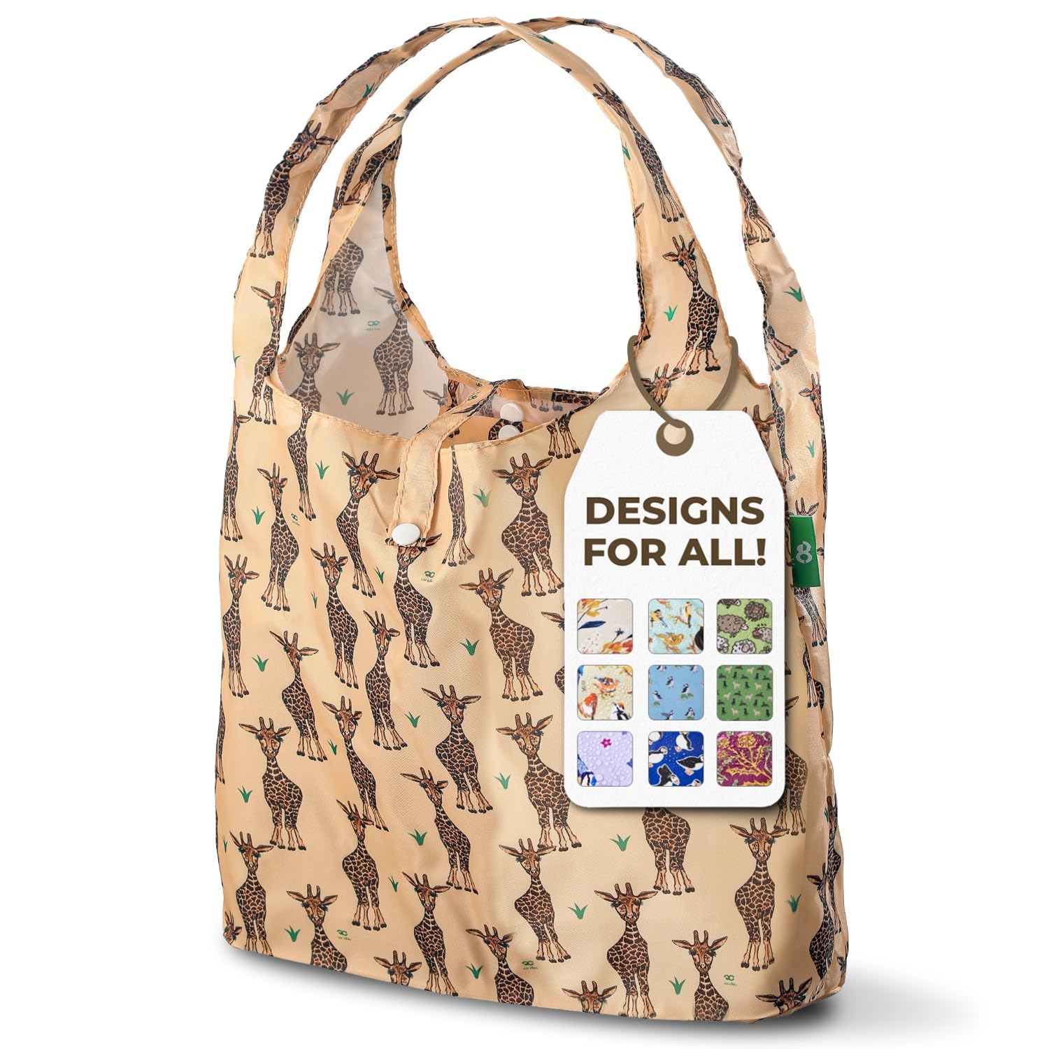 ECO CHIC Lightweight Foldable Reusable Shopping Bag Water Resistant Tote Bag (Giraffes Beige) — image 1