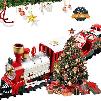 Classic Christmas Train Set, DokFin120 Inches Railway Tracks Sets Electric Battery Operated Toy Train with Lights and Sounds for Christmas Tree, Kids, Gift