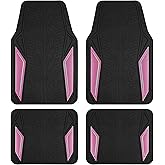 PIC AUTO Rubber Floor Mats, Pink Aluminum Film with Colorful Piping Floor Mats for Cars, Car Mats with Non-Slip Backing, All-Weather Protection, Trim-to-Fit Liner for Cars, SUVs, Trucks, Vehicles