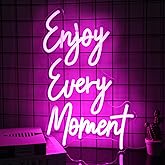 Kullneon Enjoy Every Moment Neon Sign Pink Letter LED Sign Words Neon Light Up Sign Enjoy Neon Signs for Wall Decor LED Neon Lights Signs for Bedroom Bar Restaurant Salon Party Decor