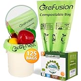 GreFusion Compostable Bags 1.2 Gallon,125 Count, Fits 0.75,1,1.2,1.3,1.6,1.8 Gallon Countertop Bin, Small compost bags, Certified by BPI, ASTM D6400 and OK Compost