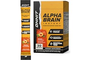 ONNIT Alpha Brain Instant Peach Flavor - Nootropic Brain Booster Memory Supplement - for Focus, Energy & Clarity - Alpha GPC Choline, Cats Claw, L-Theanine, Bacopa - 30ct