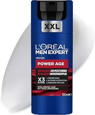 L'oréal creme hidratante para homens, antirrugas e antienvelhecimento, com ácido hialurônico hidratante para envelhecimento, para pele seca e opaca, men expert power age, 100ml