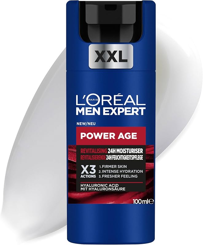 L'oréal creme hidratante para homens, antirrugas e antienvelhecimento, com ácido hialurônico hidratante para envelhecimento, para pele seca e opaca, men expert power age, 100ml