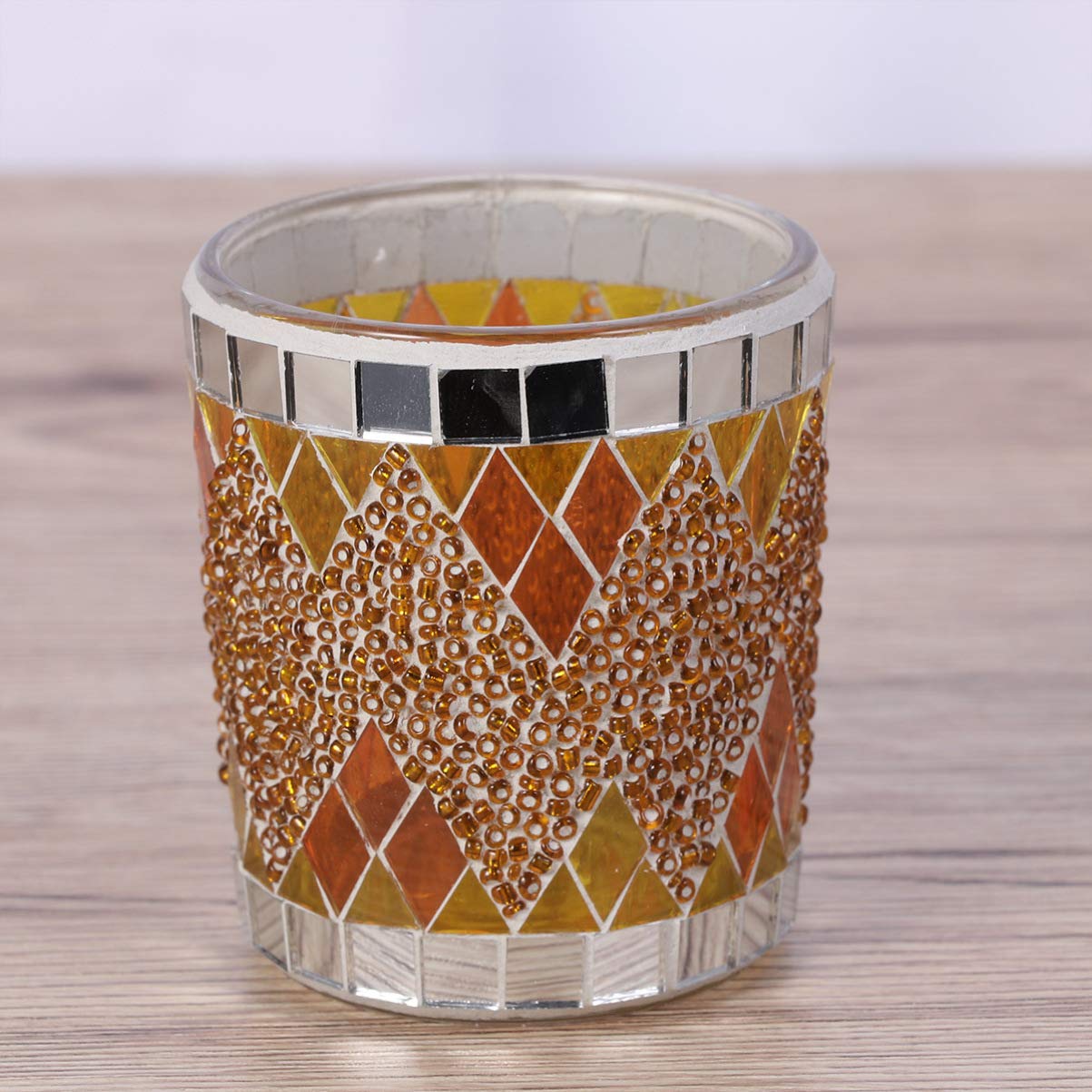 Uonlytech Glass Candle Holder, Bowl Votive Candle Holders, Tealight Holder (1Pcs, Orange Gold)