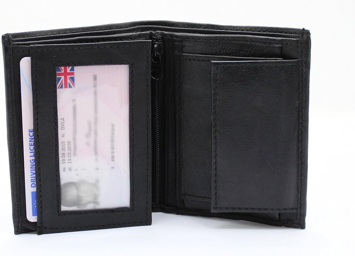 RAS Mens Compact RFID Blocking Trifold Leather Wallet ID Pocket Card and Coin Holder 48 (Black), 10.5cm x 8.5cm - Image 3
