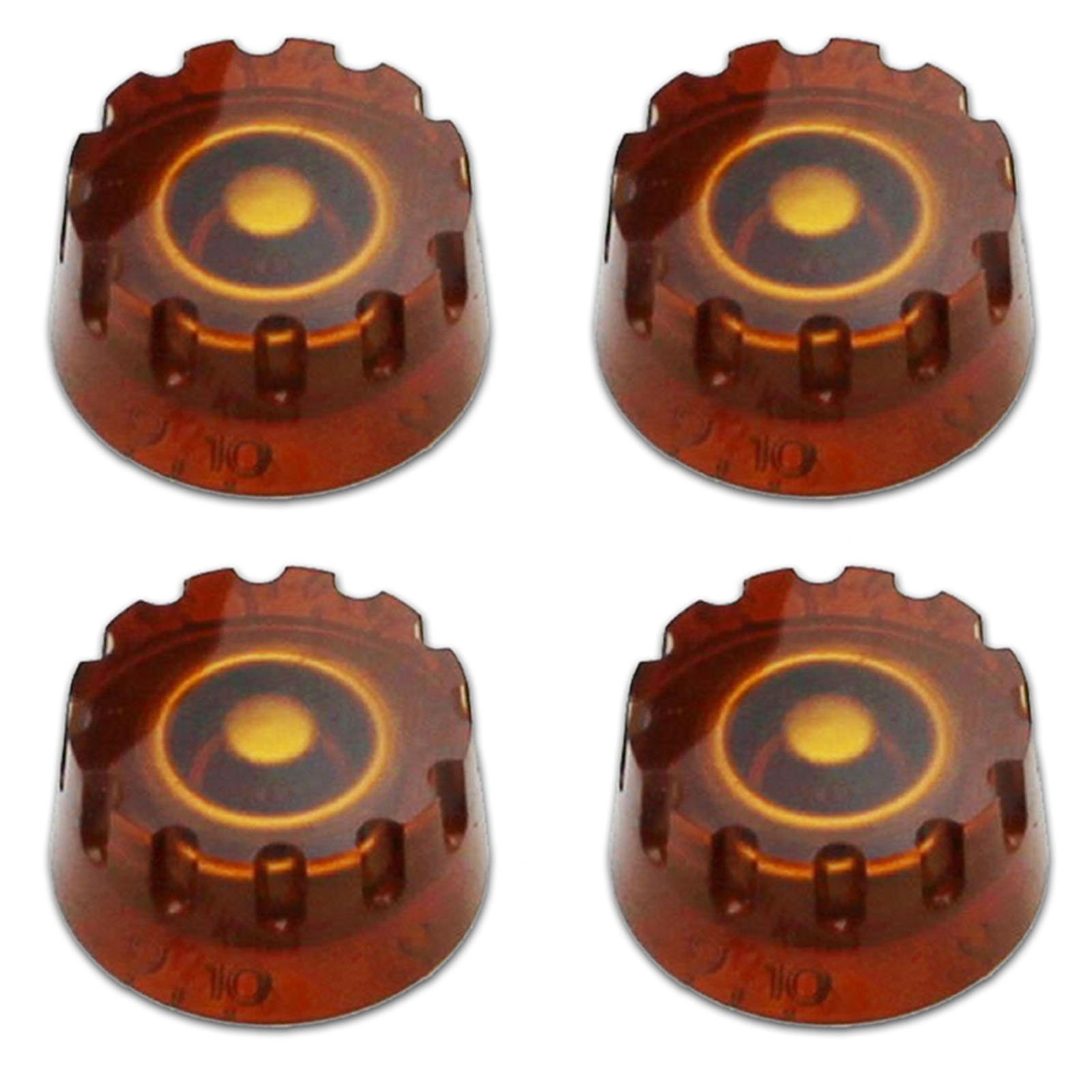 Choice of Colours - Set of 4 Quality Korean Made - Extra Grip Grooved Edge - Guitar Volume/Tone Speed Knobs to Fit Most Guitars (Amber)