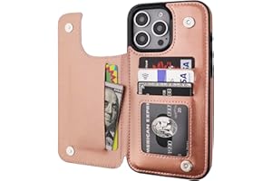 Onetop Compatible with iPhone 16 Pro Max Wallet Case with Card Holder, PU Leather Kickstand Card Slots Case, Double Magnetic Clasp and Durable Shockproof Cover 6.9 Inch (Rose Gold)