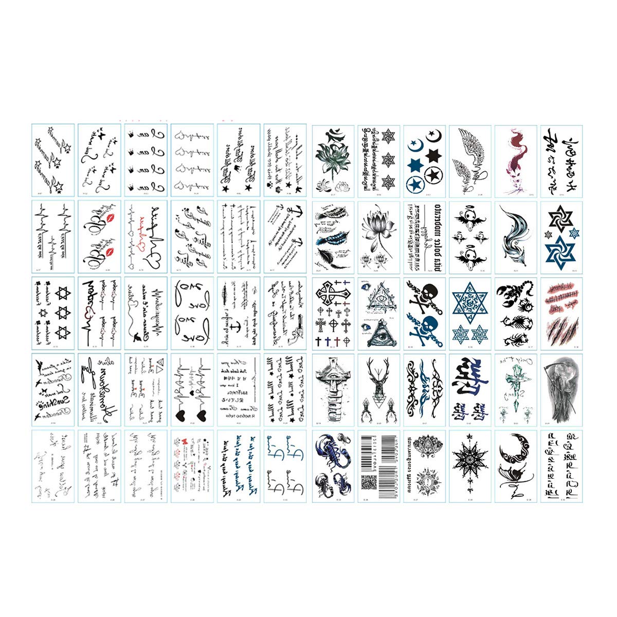 CiCy 60 Sheets Temporary Tattoo Stickers Various Designs Removable Waterproof Temporary Tattoos Body Art Sticker Sheet Paper (Wings, Letters, Stars, Queen, Cats, Totem, Cardiogram hot Etc.)