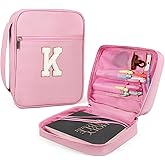 Bible Covers for Girls, Fruobeyla Pink Bible Cases for Woman PU Leather Bibles Carrying Case for Women, Large Bibles Tote Bags with Handle and Zippered Pocket for Kids, Pink (Letter K)