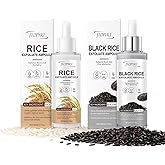 Glow White & Black Rice Exfoliate Ampoule - Peeling Shot Exfoliating Gel with Rice Extract - Gently Removes Dead Skin & Blackheads - for Morning & Night Facial Care for All Skin Types - 2 x 2.7 fl oz