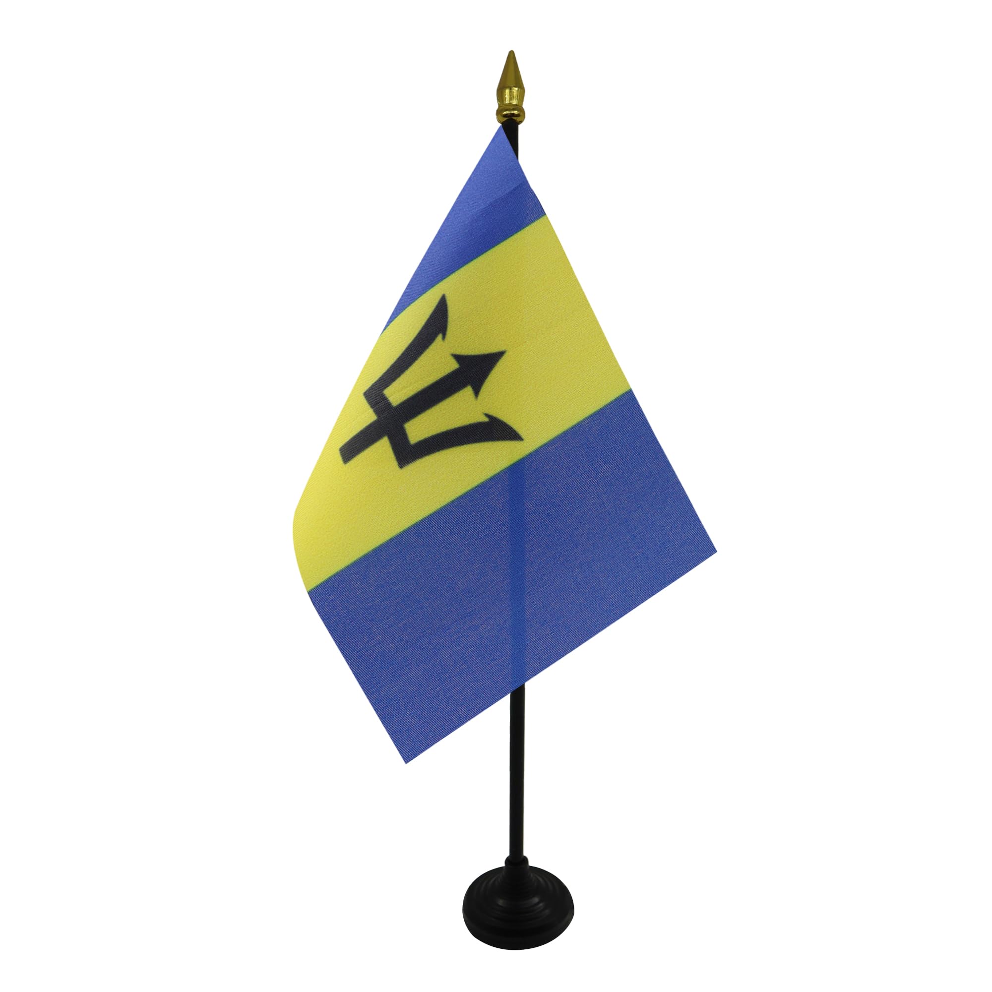AZ FLAG - Barbados Table Flag 4'' x 6'' - Barbadian Mini Desk Flag 100% Polyester 15 x 10 cm - Office Mini Banner with 10'' Pole - Golden Spear