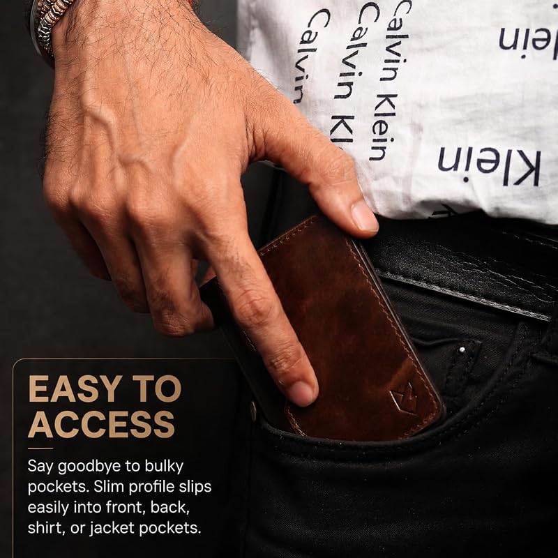 Portefeuille en Cuir avec Porte-Cartes de crédit pour Homme et Femme, Portefeuille Fin à Deux Volets avec Blocage RFID, Poche Avant Fine, Portefeuille Minimaliste, Petit étui pour Cartes