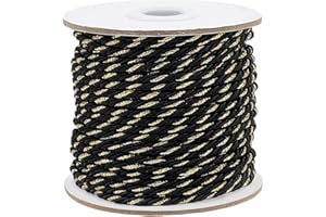 PH PandaHall 33m 3-Ply Twisted Cord 3mm Round Braided Rope Black Gold Metallic Thread Rope Shiny Twisted Decorative String fo