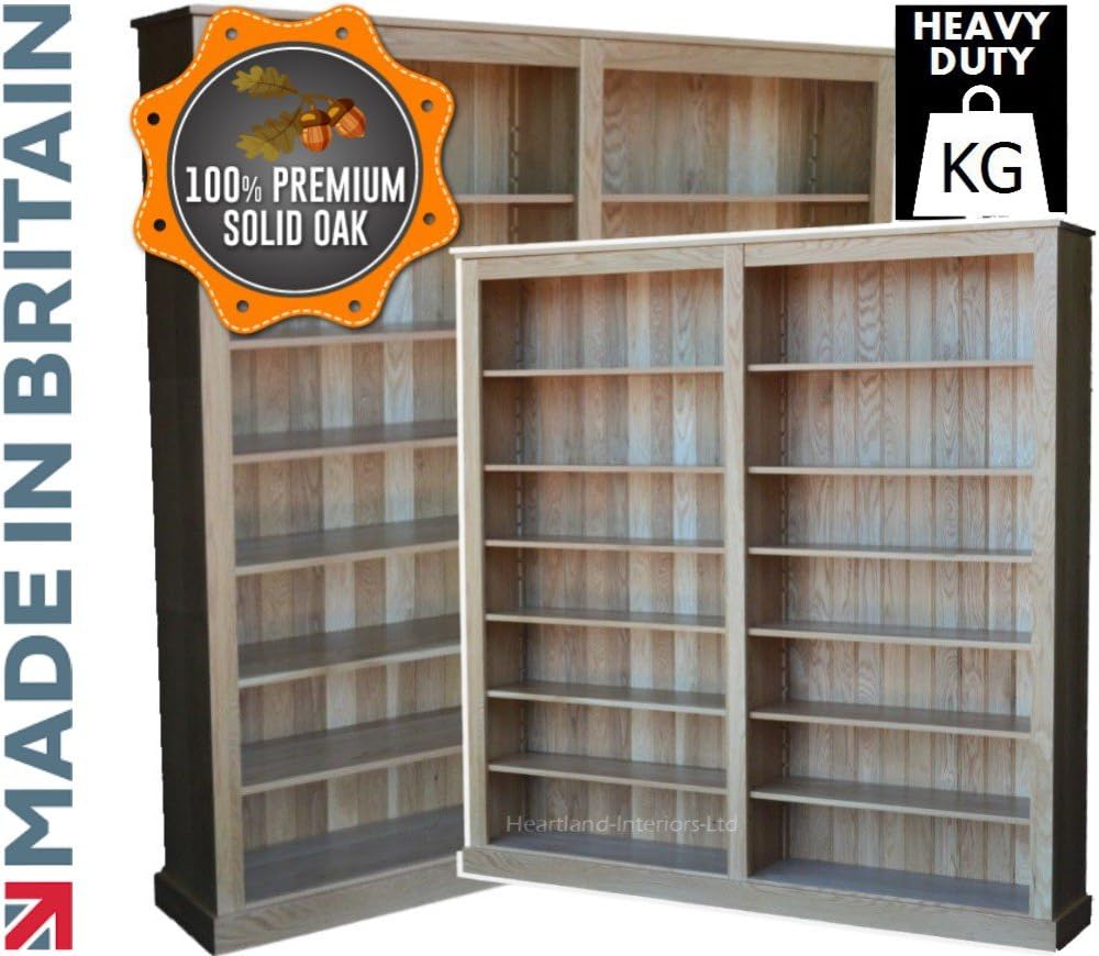 Solid Oak Bookcase, 7ft Tall x 7ft Wide Heavy Duty Adjustable Library