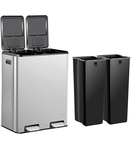 Amazon.com: DORTALA 16 Gallon Dual Trash Can, Metal Step Trash Can