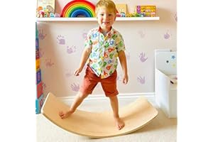 WOOD CITY Balance Board for Kids, 35 Inch Wooden Wobble Board for Toddlers and Adults, Waldorf Toys, Curvy Rocker Board for Y