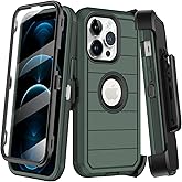KECAI for iPhone 12 Pro Max Case with Built-in Screen Protector,Belt Clip Holster,Heavy Duty Shockproof Drop Protection Military Grade Full Body Rugged Phone Cover with Kickstand (Dark Green)