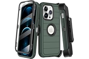 KECAI for iPhone 12 Pro Max Case with Built-in Screen Protector,Belt Clip Holster,Heavy Duty Shockproof Drop Protection Military Grade Full Body Rugged Phone Cover with Kickstand (Dark Green)