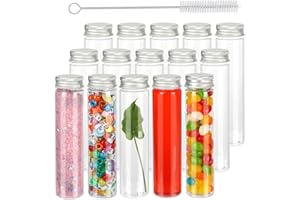 110ml Clear Bath Salt Tube, 15PCS Plastic Test Tubes A Brush,Plastic Storage Tube with Screw Cap, Flat Bottom Clear Test Tube