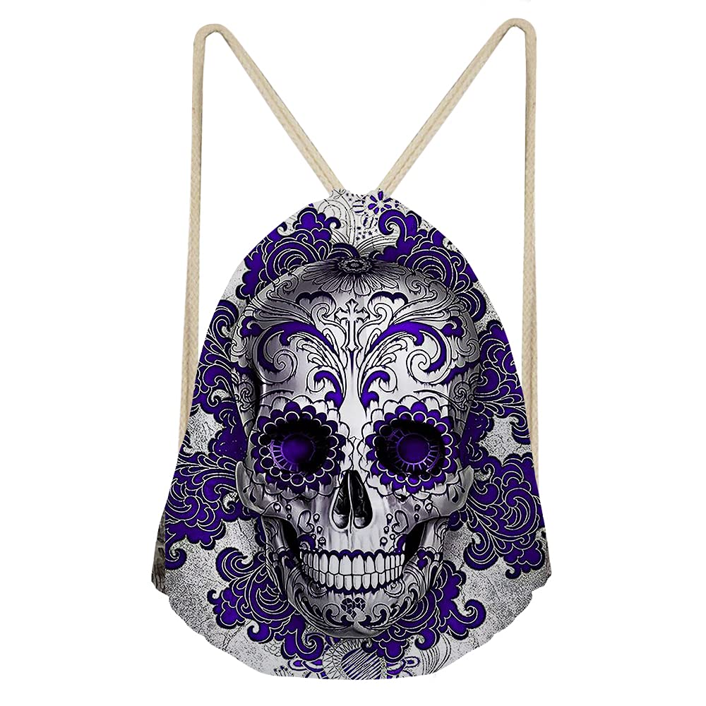 Jeiento Sugar Skull Drawstring Backpack Water Resistant String Bag Sports Gym Sack Halloween Gifts for Men & Women