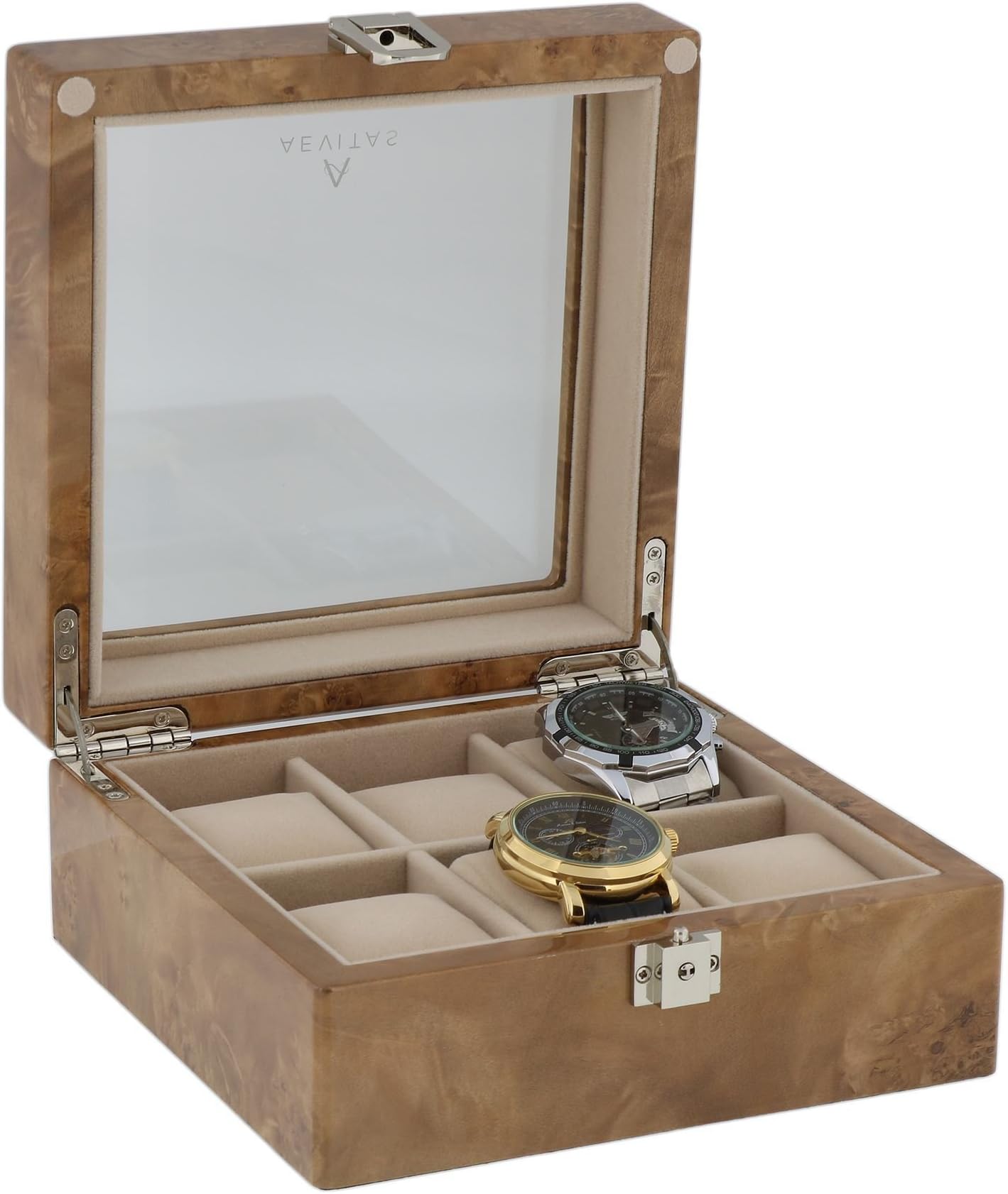 Watch Collectors Box for 6 Wrist Watches in Light Burl Wood by Aevitas