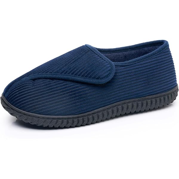 Zedzzz Men's Bertie Check Velour Bootee Slippers – Touch Fastening, Navy Blue, Size 9 US, Washable - View #2