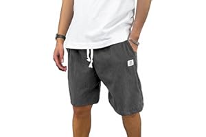 PLEPAN Mens Corduroy Shorts Casual Elastic Waist Drawstring Summer Beach Short