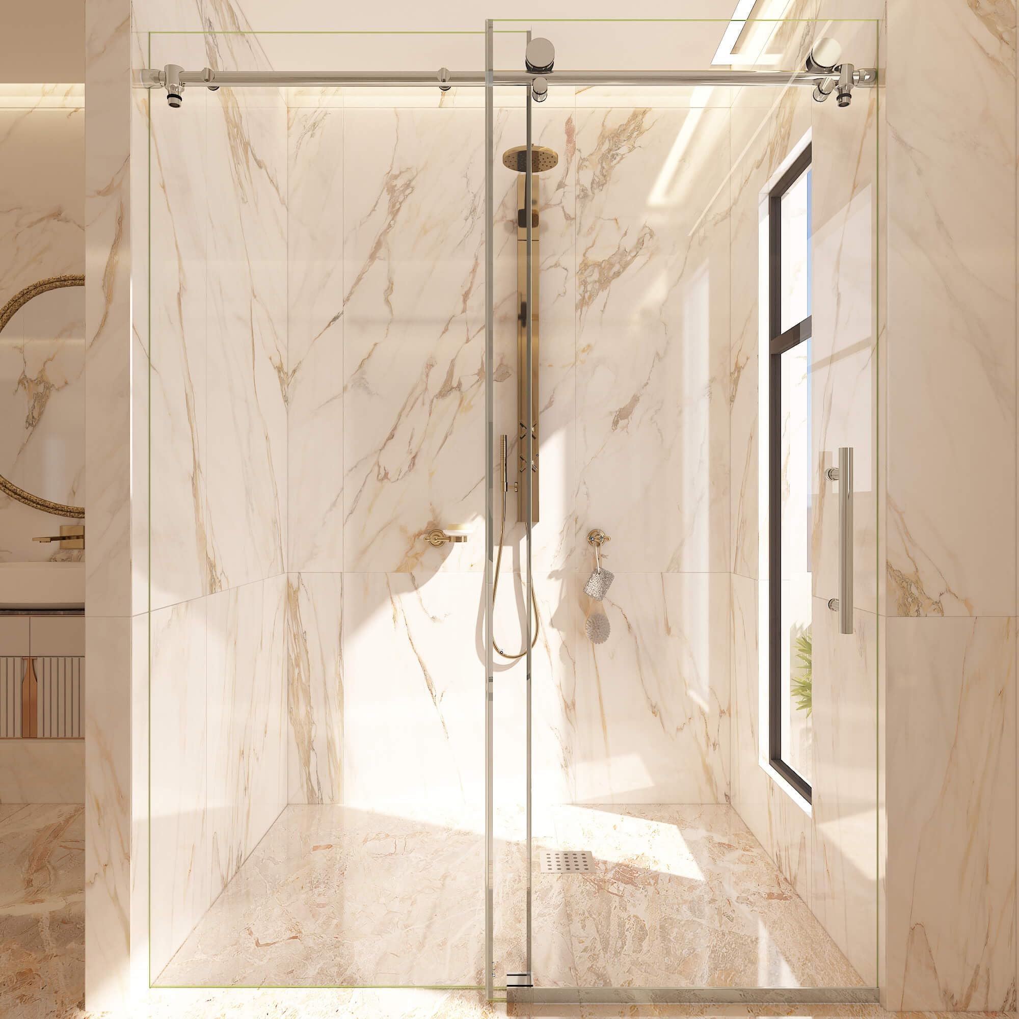 Photo 1 of **STAINLESS STEEL HARDWARE KIT ONLY FOR THIS MODEL/NO DOOR****Murano Economy 44-48 inch W x 72 inch H Frameless Sliding Shower Door, Bathroom Glass Door 5/16" (7.9mm) Clear SGCC Tempered Glass, Stainless Steel Hardware, Chrome