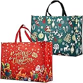 PARSUP 2PCS Giant Christmas Gift Bags, Heavy Duty Treat Tote Grocery Bags with Handles, Sewing Non-Woven Jumbo Bags for Gifts Wrapping Shopping, Xmas Party Supplies, 21.26"×15.7"×7.9"